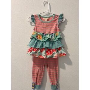 Matilda Jane Girls 2 Piece Ruffle Tunic Top and Striped Leggings Set 12-18M